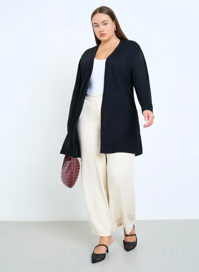 Plus Size Black Longline Cardigan